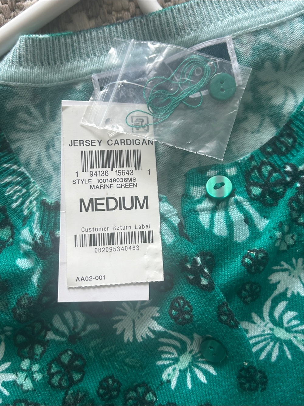 NWT Karen Scott Teal Green Floral Button-Front Cardigan (M) - Picture 4 of 4